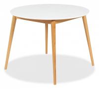 Стол круглый раскладной обеденный BOSCO (Боско) основание бук, столешница мдф, 100*75*100+30см, Белый+Натуральный ( Бук). Фото №1