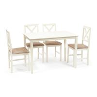 Обеденный комплект эконом Hudson Dining Set (стол + 4 стула) (ivory white (слоновая кость), ткань кор.-золотая) фото Обеденный комплект эконом Hudson Dining Set (стол + 4 стула) (ivory white (слоновая кость), ткань кор.-золотая)
