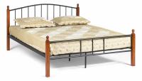 Кровать AT-915 Wood slat base дерево гевея/металл, 160*200 см (Queen bed), красный дуб/черный