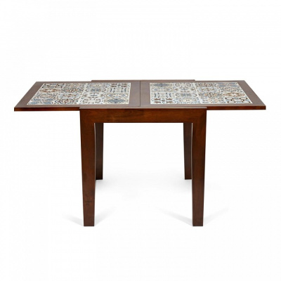 CT 3030 Kasablanca стол раскладной с плиткой дерево гевея/плитка, 73,5*73,5*75+73,5см , Тёмный Дуб, рисунок - марокко. Фото