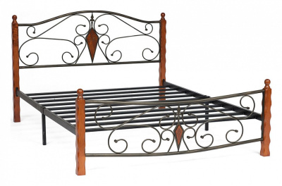 Кровать VIKING (mod. 9227) дерево гевея/металл, 160*200 см (Queen bed), красный дуб/черный. Фото №2