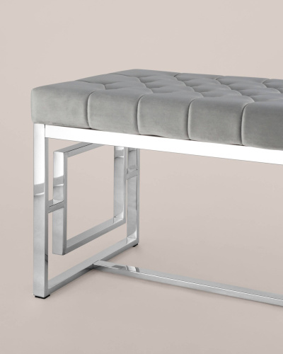 Банкетка-скамейка БРУКЛИН велюр серый сталь серебро. Фото №5